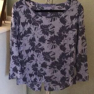Cut Loose Split Back Gingham Floral Blouse Medium Purple